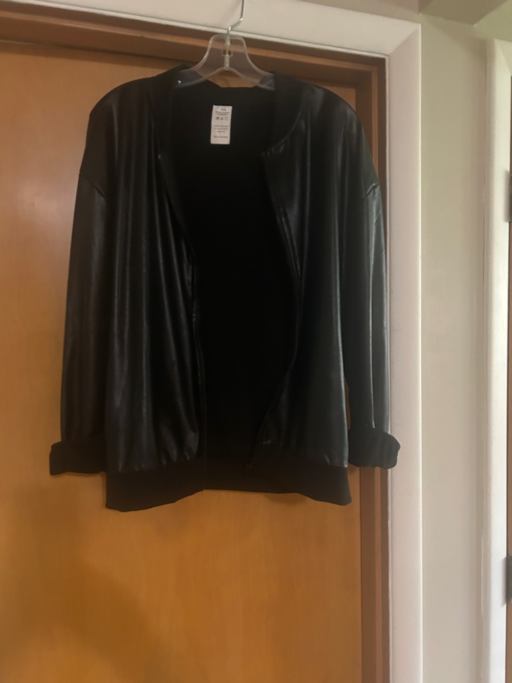 Women's Black Faux Leather Bomber Jacket - Classic Lightweight Coat